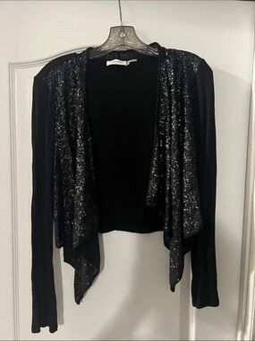 Calvin Klein Black Sequin Draped Open-Front Cardigan